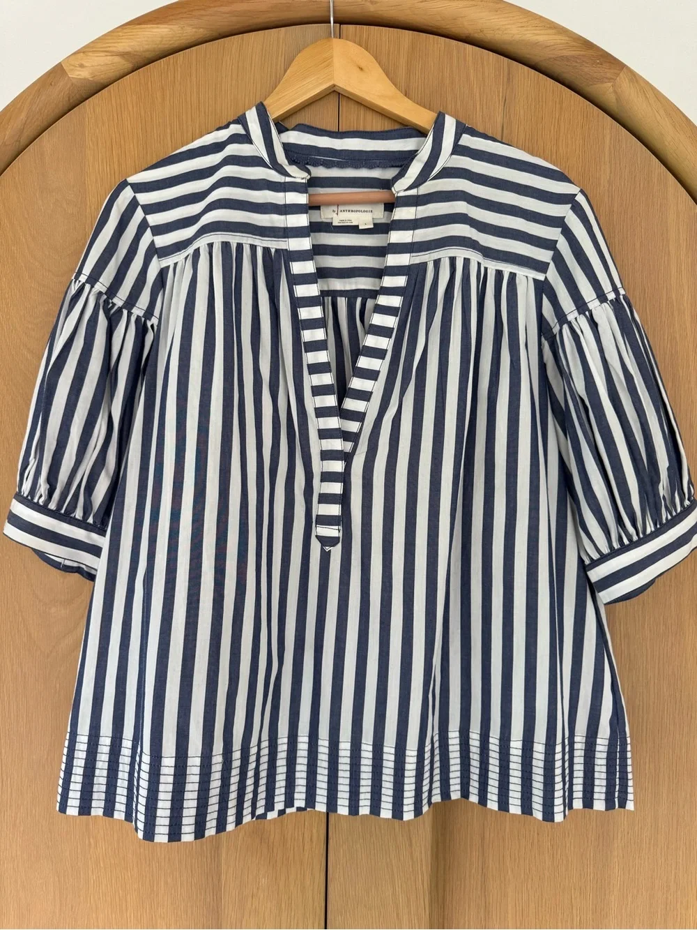 Anthropologie Darcey Popover Swing Top Blue Pattern Size L
